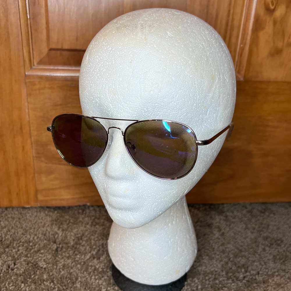 Sunglasses silver wire rims brown aviators A69